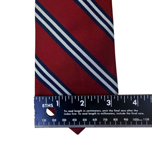 The Burlington Knot By J. Press Red & Navy Stripes 100% Silk Tie Classic Design - Picture 8 of 8